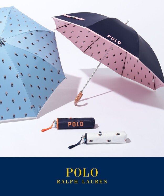 MOONBAT POLO RALPH LAUREN（ポロラルフローレン） 遮光 晴雨兼用 折りたたみ日傘 裏カラー PORO BEAR ポロベア オフホワイト＆ベアＰｔ×ネイビー