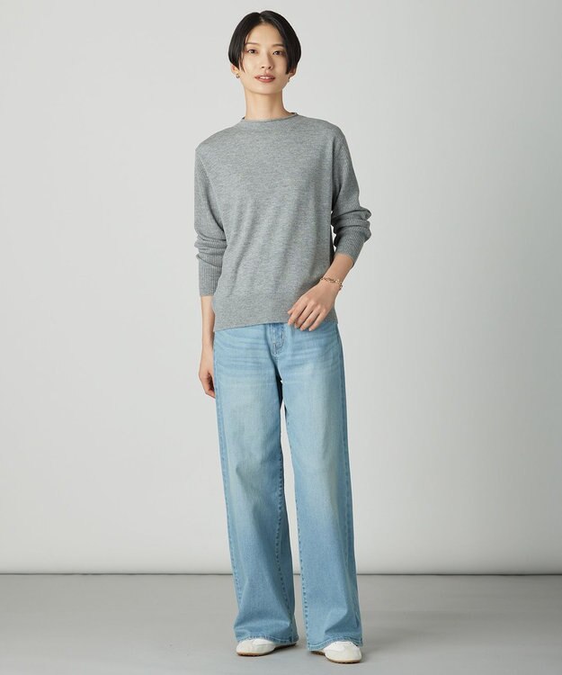 J.PRESS LADIES 【洗える】BASIC STRETCH DENIM ワイド ストレート デニム ブリーチ系