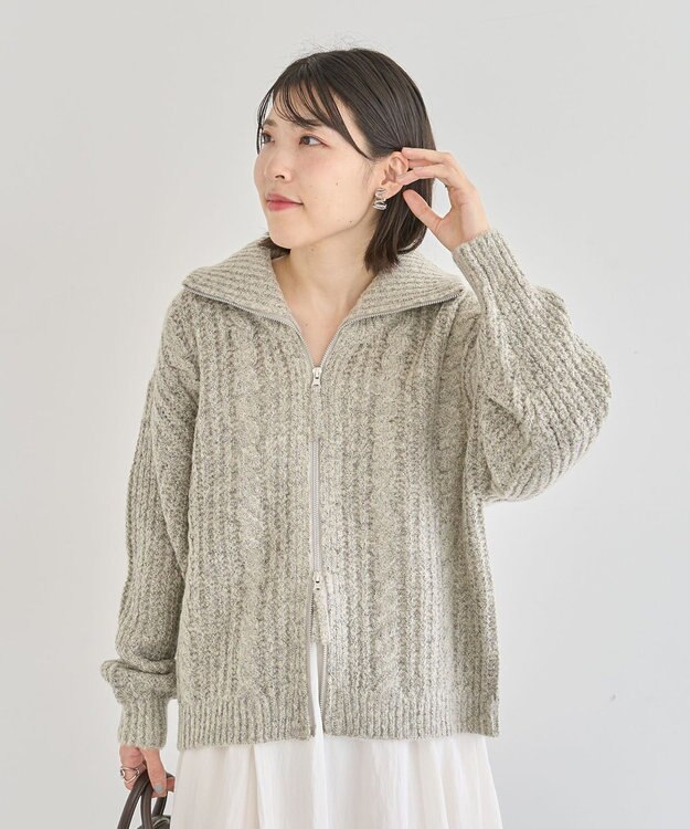 Green Parks 衿付きケーブルｚｉｐカーディガン Light Beige