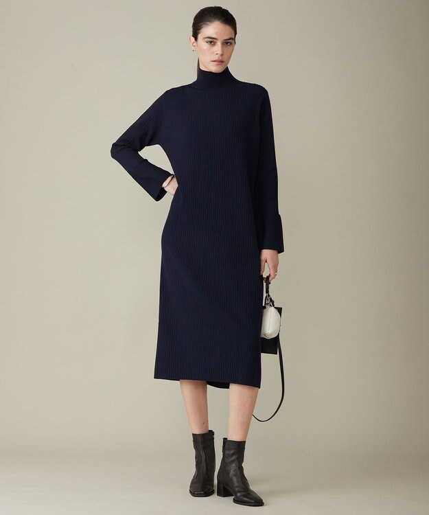 ICB L 【洗える】 ヴィスコースリブハイゲージ ニットワンピース ネイビー系