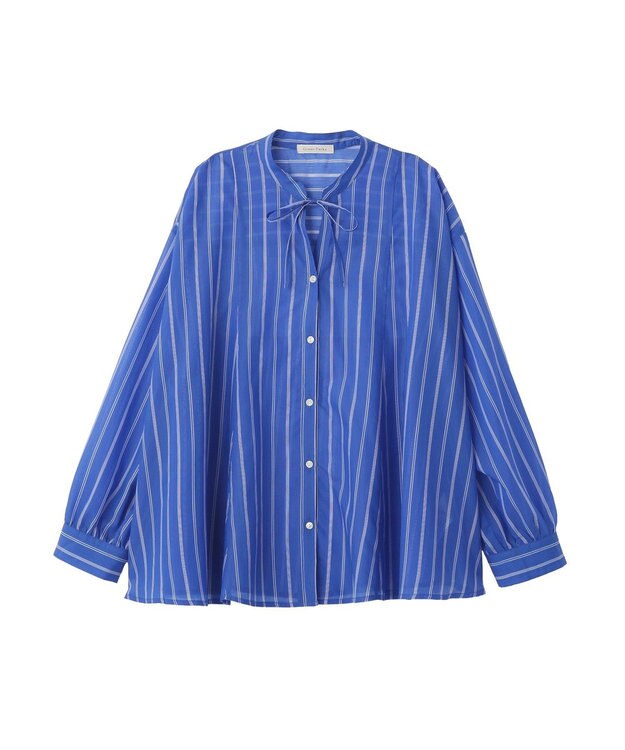 Green Parks フレアラインスキッパーブラウス Stripe Sax