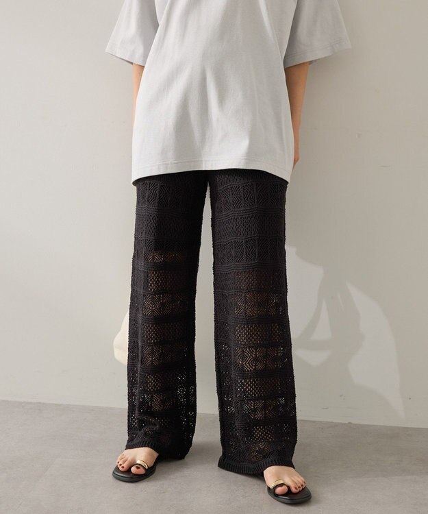 AMERICAN HOLIC レース編みニットパンツ Black