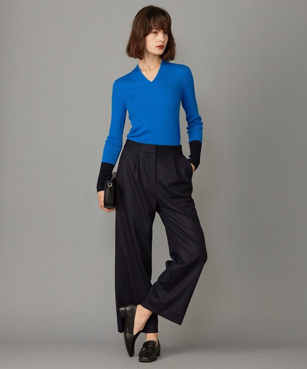 ICB 【洗える】 ウォッシャブルウールジャージー ワイドパンツ ネイビー系