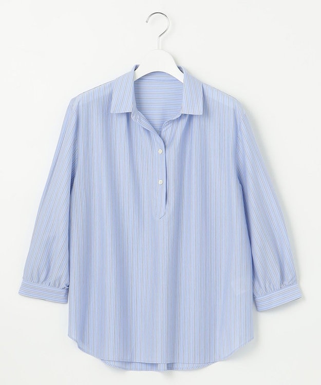 J.PRESS LADIES 【イージーケア】STRIPE JERSEY シャツ衿 カットソー サックスブルー系1