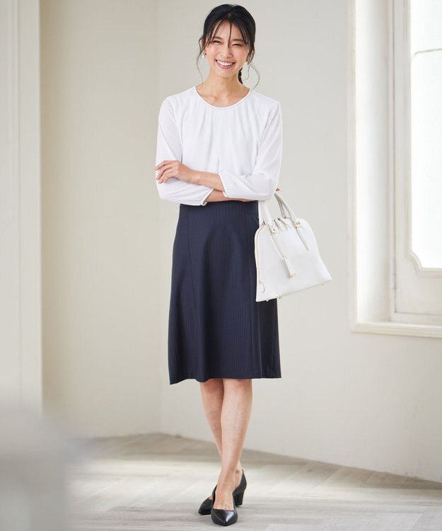 23区 L 【洗える】シルキーデシン ボールチェーン カットソー ホワイト系