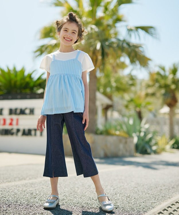 組曲 KIDS 【110-140㎝】フレアーデニムニット パンツ ネイビー系