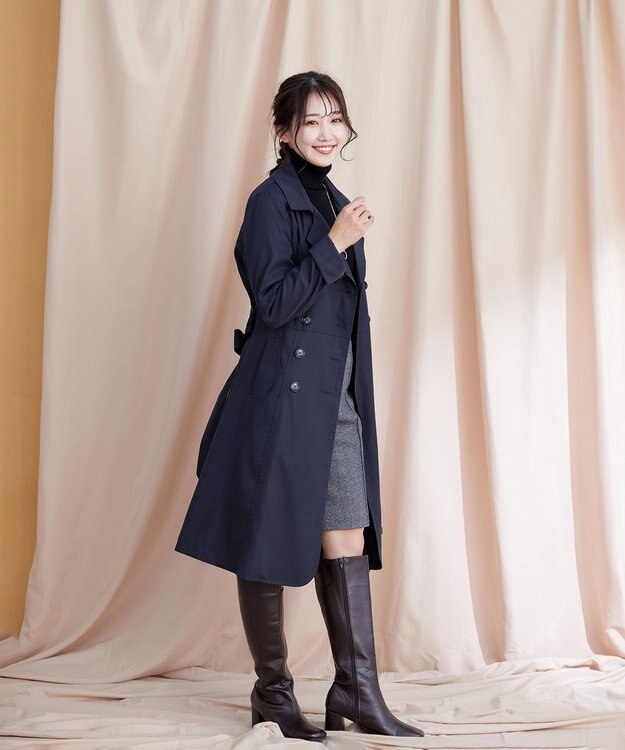 Tiaclasse L 【洗える】リボンベルト付きトレンチコート ネイビー