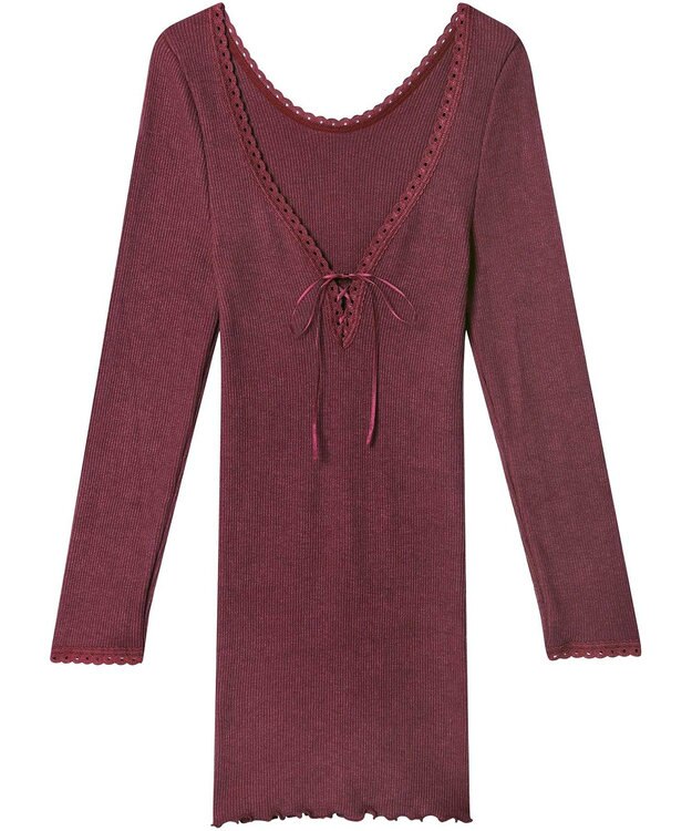 AMPHI あったかインナー 薄手 リブ素材 ９分袖 長袖 UWF360 アンフィ／ワコール エンジ