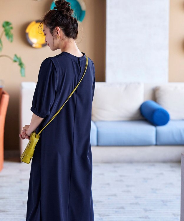 Tiaclasse 【洗える】ボリュームパフスリーブAラインワンピース ネイビー