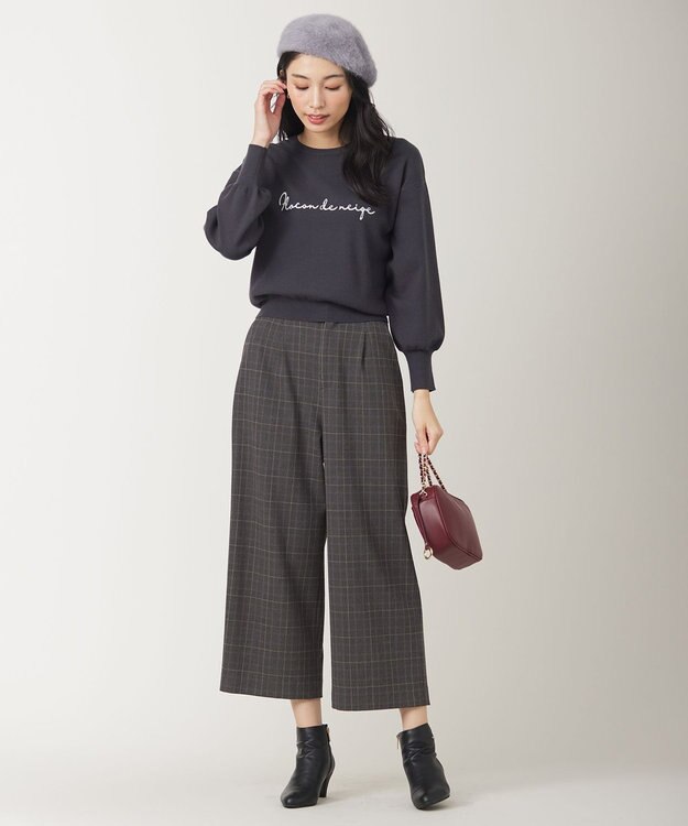 ANY SIS S 【洗える】ロゴ刺繍 ニット チャコール×アイボリー