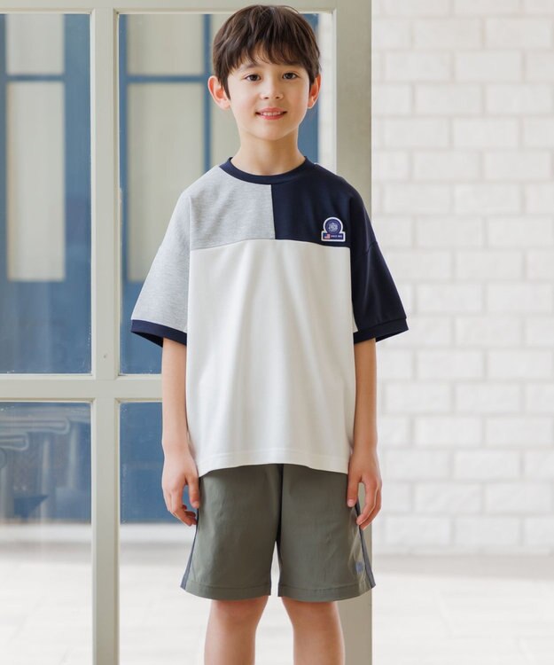 J.PRESS KIDS 【吸水速乾】【140-170cm】ポンチローマ トリコロール 切替Ｔシャツ アイボリー系