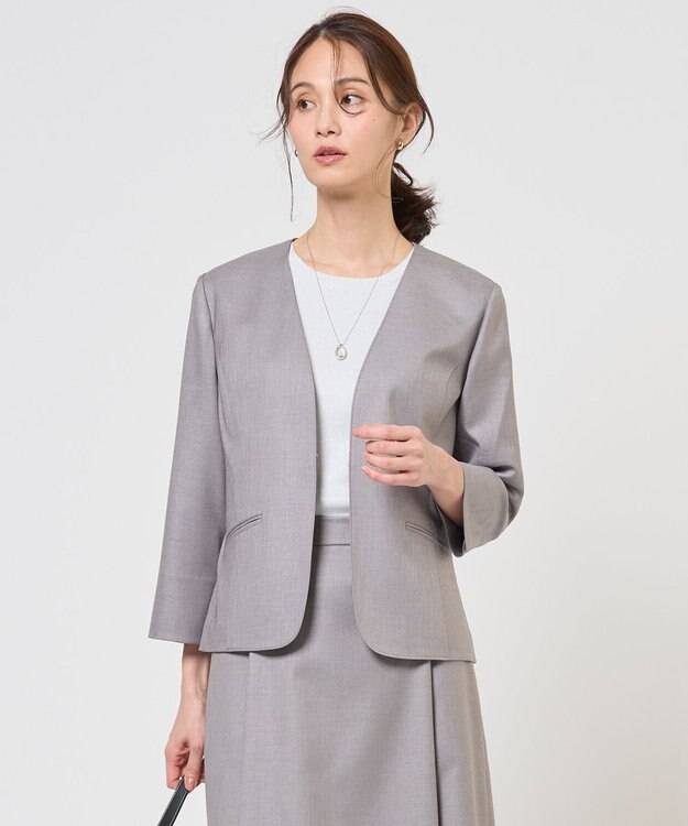 J.PRESS LADIES L OXIJEWEL ストレッチ ノーカラー ジャケット グレー系