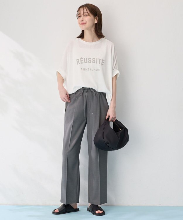 ANY L 【洗濯機可/セットアップ可/UVケア/速乾/イージーケア】サラサラテックリネンパンツ チャコールグレー