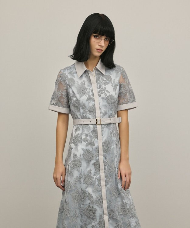 GRACE CONTINENTAL フラワーコード刺繍ワンピース グレー