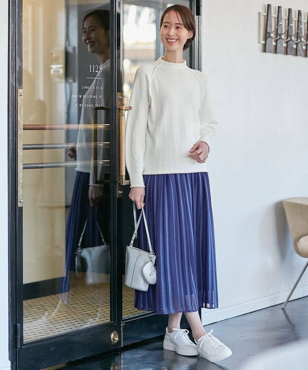 自由区 【XSサイズ～/洗える/セット可】オパールストライプ ランダムタックスカート ダルブルー系