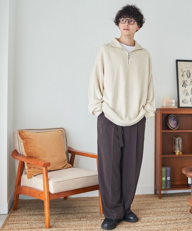 WEGO ルーズフィットハーフZIPプルオーバー ホワイトアイボリー