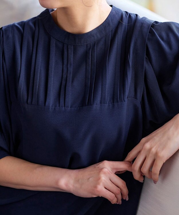 Tiaclasse 【洗える】ボリュームパフスリーブAラインワンピース ネイビー