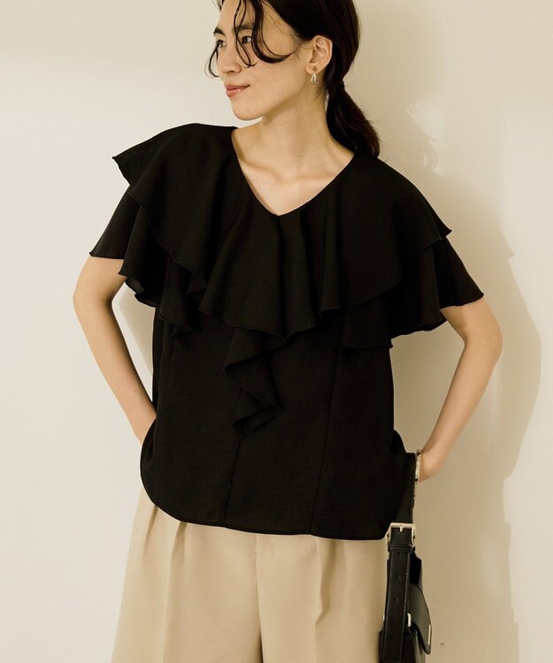 AMERICAN HOLIC イージーケアフリルシャツ Black