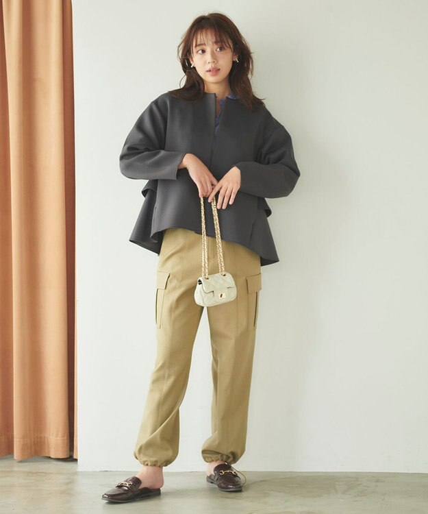 Feroux 【洗える】ダンボールフリル ジャケット グレー系