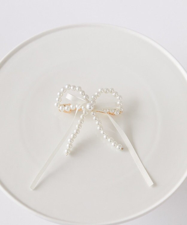 Maison de FLEUR パールサテンリボンバレッタ Ivory