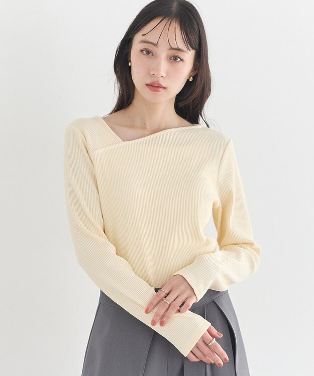 earth music&ecology アシメネックリブプルオーバー Light Yellow