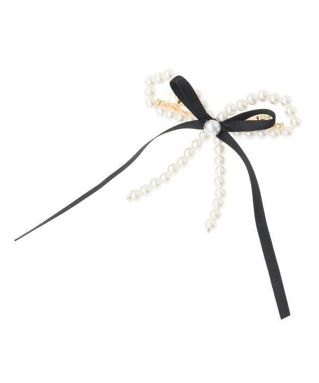Maison de FLEUR パールサテンリボンバレッタ Black