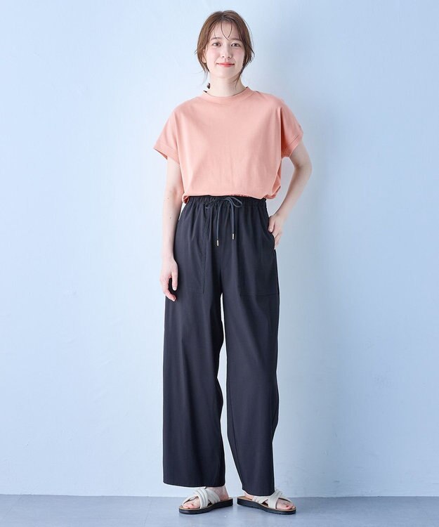 ANY 【UVケア/接触冷感】モックネックフレンチスリーブＴシャツ コーラル