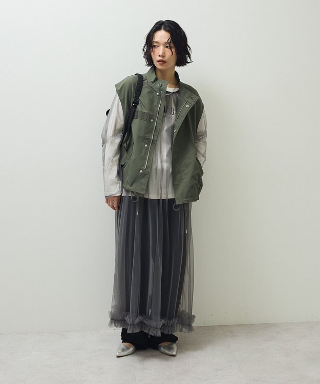Green Parks ・ＥＬＥＮＣＡＲＥ　ＤＵＥ　チュールワンピース Charcoal Gray