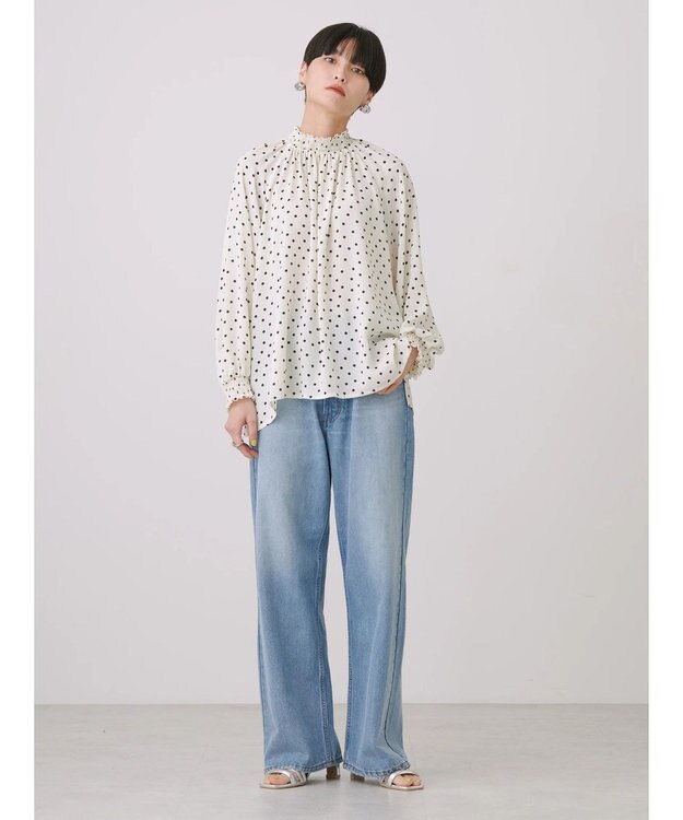 AMERICAN HOLIC ギャザーラグランサテンブラウス Dot