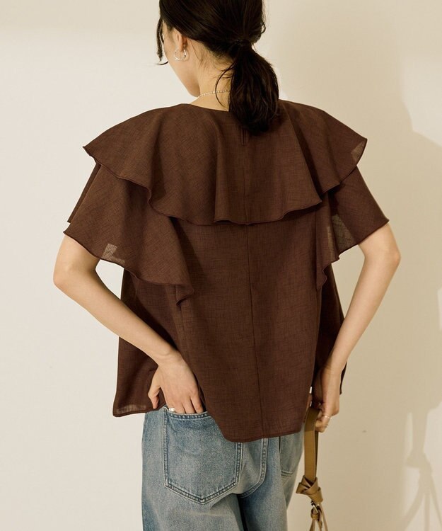 AMERICAN HOLIC イージーケアフリルシャツ Chocolat