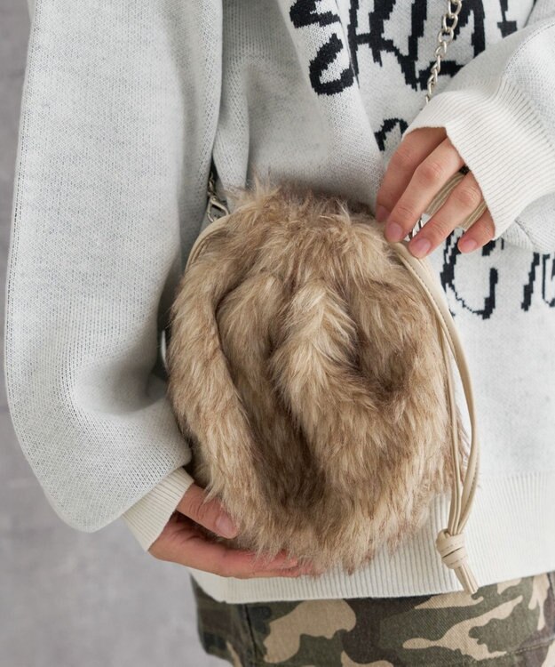 WEGO ファー巾着チェーンショルダー ブラウンその他