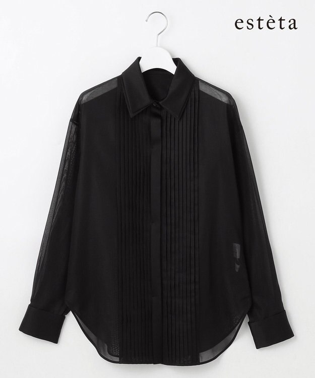 23区 【エステータ】コットンオーガンジー ドレスシャツ ブラック