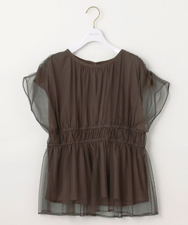 ANY SIS 【洗える】チュールペプラム ブラウス ダークブラウン系