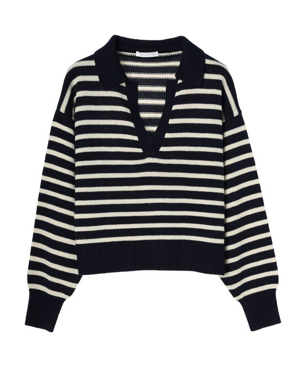 Green Parks キーネックボーダープルオーバー Navy