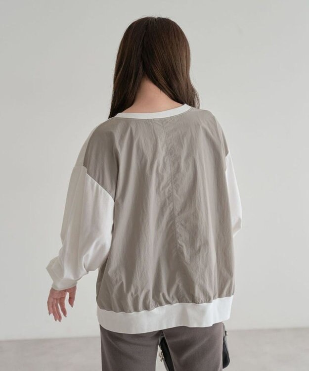 Green Parks グログランテープ配色ドッキングプルオーバー Off White