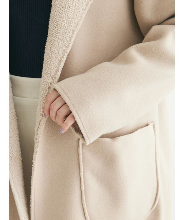 Green Parks ２ｗａｙフード裏ボアミディ丈コーディガン Beige