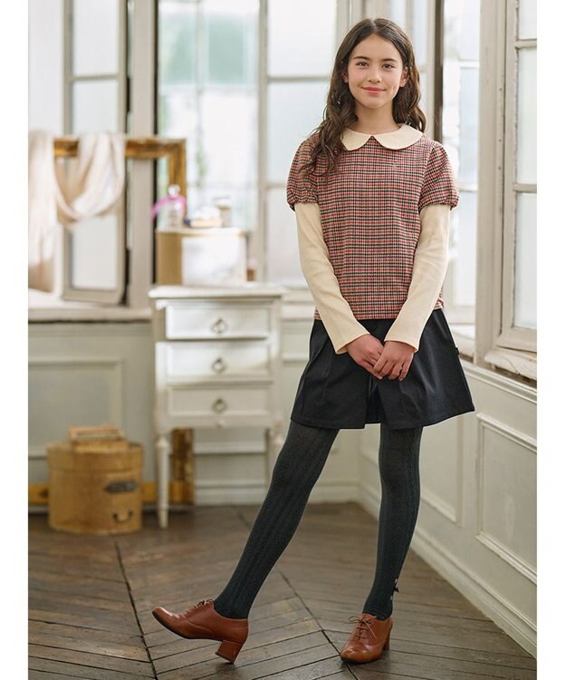 組曲 KIDS 【150-160㎝】チェックジャガード トレーナー ブラウン系3