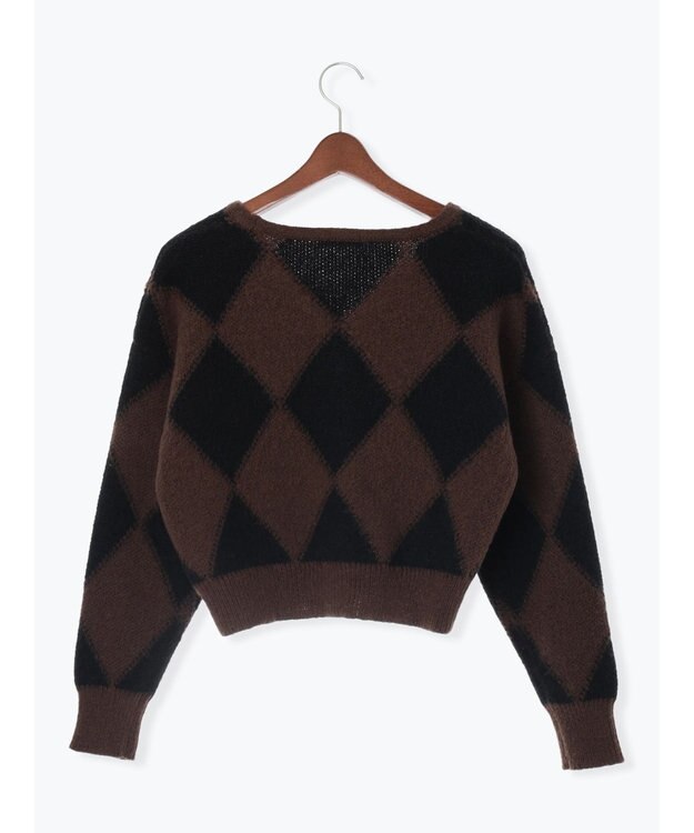 Te chichi アーガイルジャガードVネックカーディガン ブラウン
