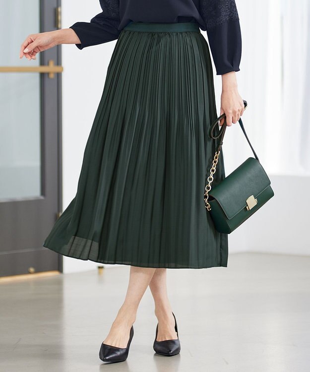 23区 【洗える】ランダムプリーツ スカート ダークグリーン系