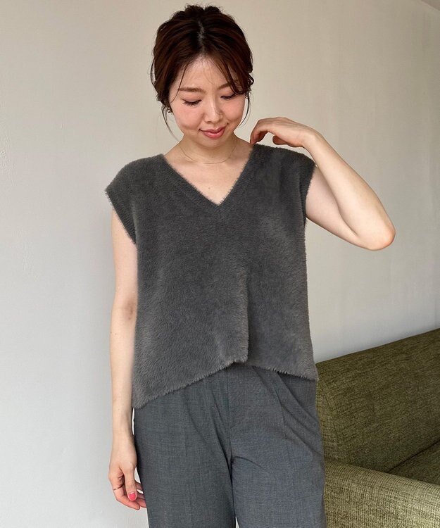 UNFILO L ナイロンシャギー ベスト チャコール