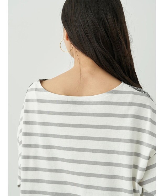 earth music&ecology レースプリントボーダープルオーバー Border Gray