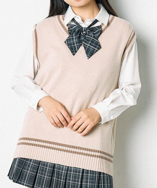 WEGO 【SCHOOLITEM】ラインスクールニットベスト ベージュ