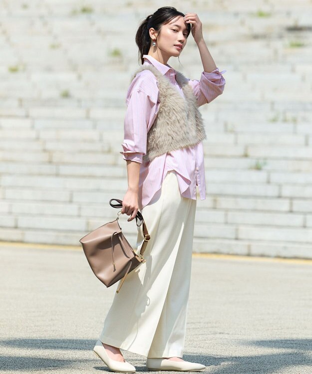 ANY ロングシャギーニットベスト ベージュ