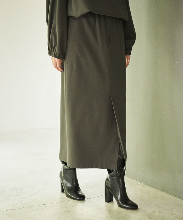 #Newans 【洗濯機可能/ウエストゴム】ロングナロースカート チャコール