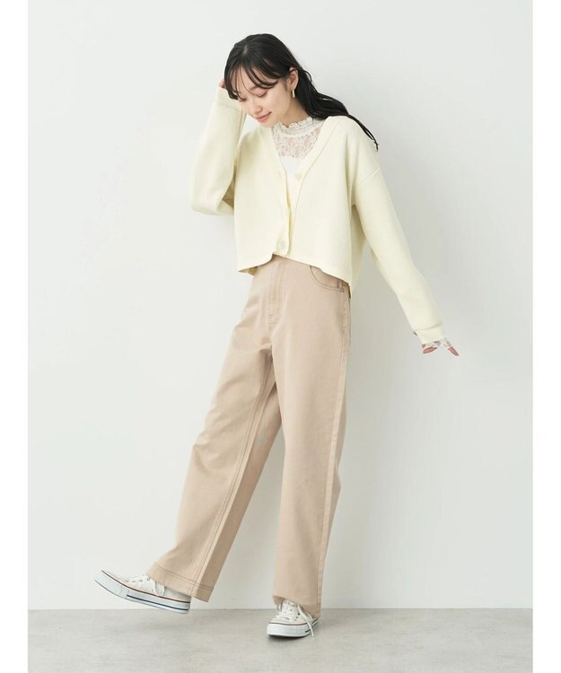 earth music&ecology コットンツイルバギーパンツ Beige