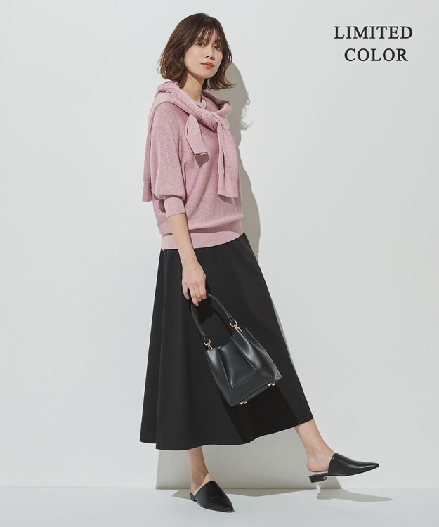 ICB 【WEB限定カラーあり・洗える】ペーパーブレンドシャインニット Vネックプルオーバー ピンク系［WEB限定］