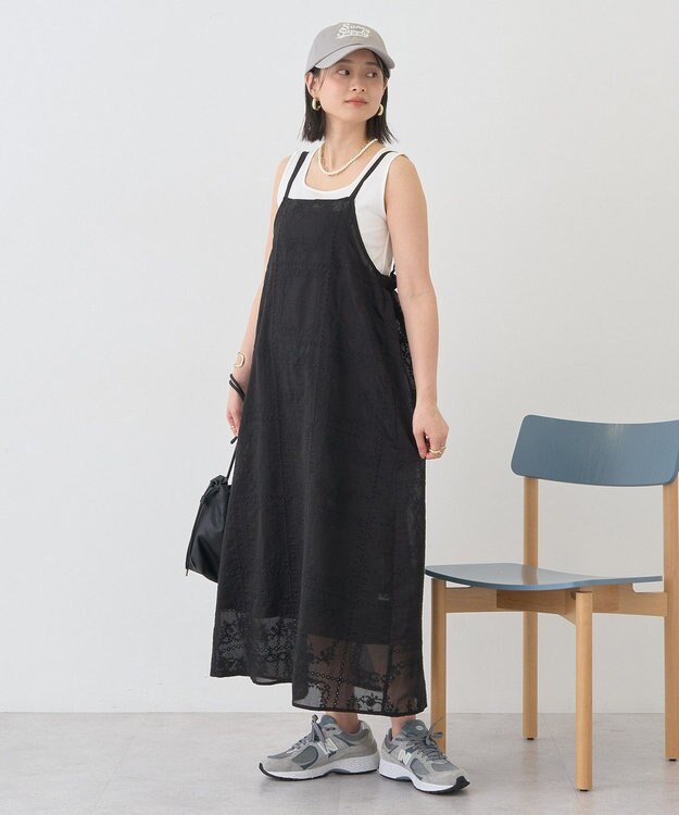 AMERICAN HOLIC シアー刺繍キャミワンピース（ペチコート付き） Black