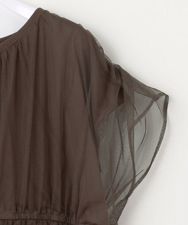 ANY SIS 【洗える】チュールペプラム ブラウス ダークブラウン系