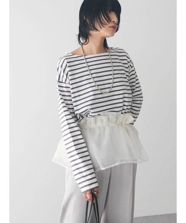 Green Parks ラウンドボーダーリラックスプルオーバー Gray