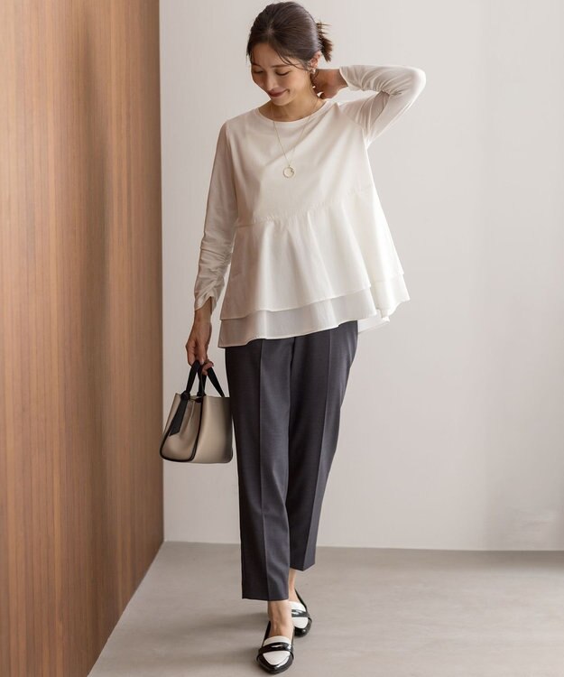 組曲 S シャツコンビティアード ロングＴシャツ アイボリー系